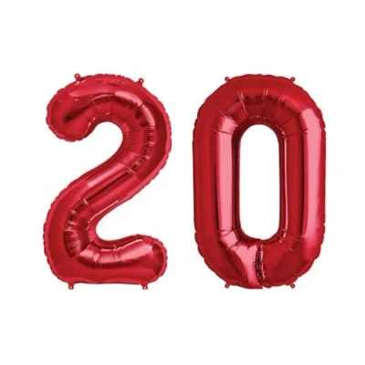 Image of Red Number 20 Foil Balloon, 101cm