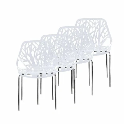 Image of Makika Design Chair Retro Dining Style Kitchen Office Modern Lounge with Backrest Set of 4 CALUNA in White