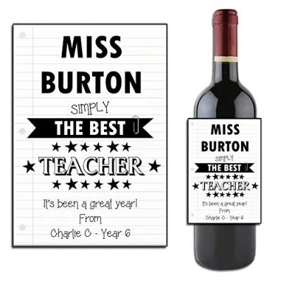 Image of Personalised School Teacher Thank You Gift Idea N162 Wine Champagne Bottle Photo Label