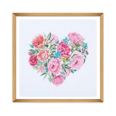 Image of Trimits Large Cross Stitch Kits Counted Embroidery Needlework for Adults Beginners Kids, Christmas Gifts Wall Art (Frame Not Included), 11 Count, Floral Heart