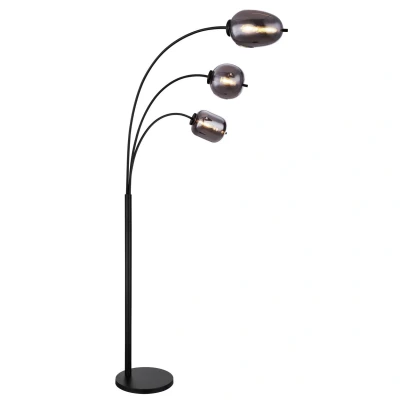 Image of Blacky Arc Multi Arm Floor Lamp Matt Black Smoke Glass Shade 3x E14