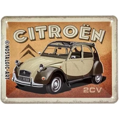 Image of Nostalgic Art Citroen 2CV Gift Idea for Car Fans, Metal, White (with Black and red Accents), 15 x 20 cm