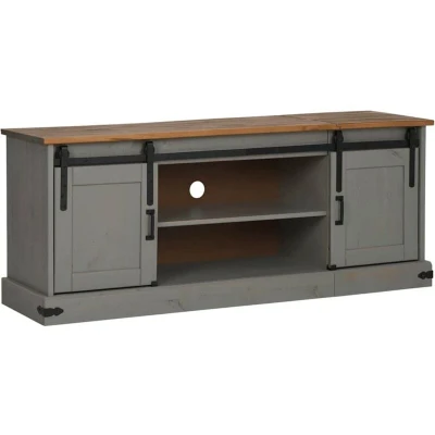 Image of vidaXL TV Cabinet HALDEN 2 Sliding Doors Grey 150x40x60 cm Solid Wood