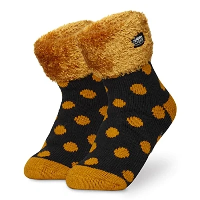 Image of CityComfort Slipper Socks Women Teenagers Fluffy Non Slip Warm Fleece One Size Lounge Wear Gifts for (Yellow Dots)