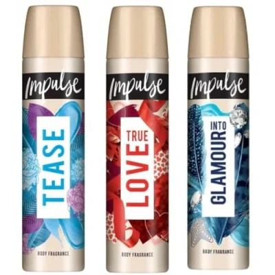 Image of Impulse Variety Bundle Set Body Fragrance Spray 75ml (3 Pack Tease, Glamour, Love)