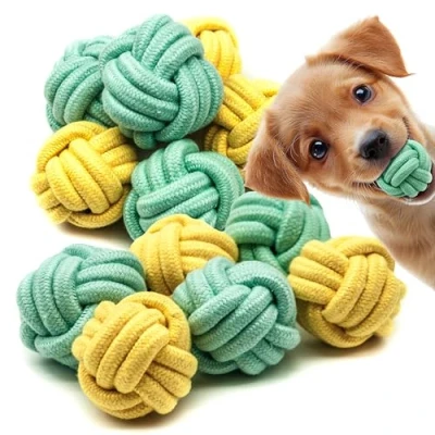 Image of 12 X 5cm Braided Knot Balls for Dogs Toys Puppy Dog Rope Washable Chew Ropes Interactive Boredom Durable (Assorted (Pack of 12), Rope)