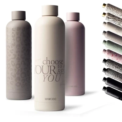 Image of MAMEIDO Metal Water Bottle 750ml, 500ml &amp; 1l Leak Proof Insulated Bottle. BPA Free Stainless Steel, Thermo Flask (Striving Me, 0,75l)