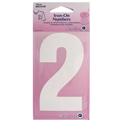 Image of Hemline Iron On Number Motif Applique White 2 each