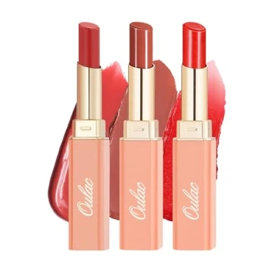 Image of Oulac Red Lipstick &amp; Peach Set Lip Colour Moisturizing Formula, Medium Coverage Glossy Finish, Vegan (01/16/S06)