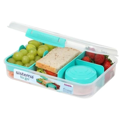 Image of Sistema TO GO Bento Box Create 1.48 L School Lunch Boxes With Compartments &amp; Snack Pot BPA Free 1 Count Minty Teal