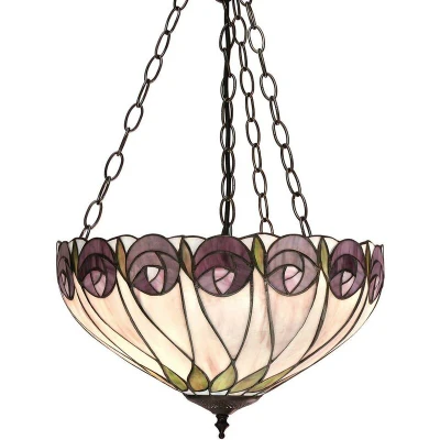 Image of Hutchinson 3 Light Medium Inverted Ceiling Pendant Bronze, Tiffany glass, E27