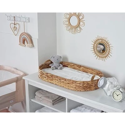 Image of Kinder Valley Baby Changing Basket Handmade Woven Diaper for Babies Comes with 2 Water Resistant Lining Pads, Comfortable &amp; Easy to Carry Mat