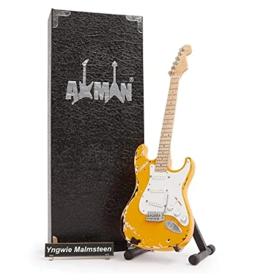 Image of Yngwie Malmsteen: Guitar Miniature Replica Music Gifts Handmade Ornamental 1/4 Scale Includes a Display Box, Name Tag and Stand
