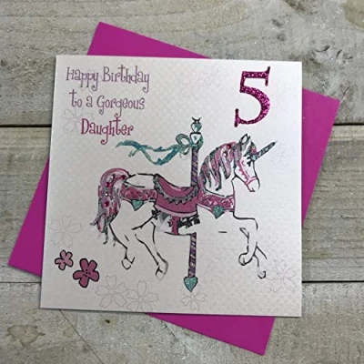 Image of WHITE COTTON CARDS Carousel Happy Gorgeous Daughter Handmade 5th Birthday Card, GLA5d