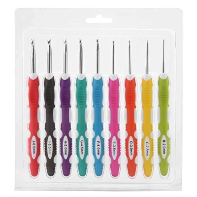 Image of Crochet Needles Kit, Akozon Hooks 9PCS Set Knitting Smooth Tools Ergonomic Plastic Handle Aluminum Hooks(PU Packaging)