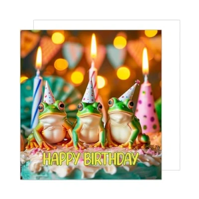 Image of Edition Seidel Premium Square Birthday Card with Envelope Greeting Happy For Him or Her Female Male Daughter Girl Boy Son Children Kids Teens Frogs (GQ209 SW024)