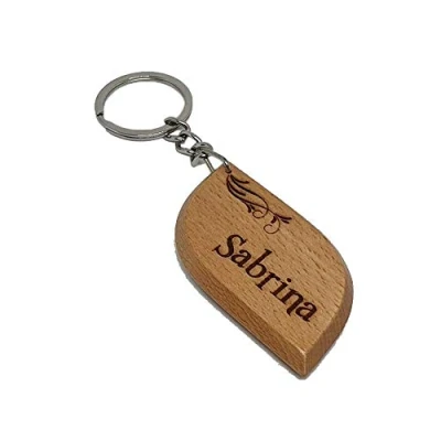 Image of Sabrina Personalised Name Engraved Wooden Keyring Keychain Key Ring