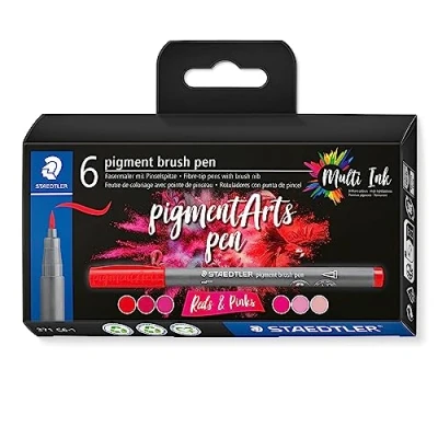 Image of STAEDTLER 371 C6 1 Pigment Arts Brush Pen Assorted Red &amp; Pink Colours (Pack of 6)