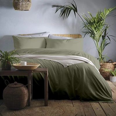 Image of Appletree Cassia Relaxed Cotton Duvet Cover Set, 100%, Khaki,3 pieces, Double
