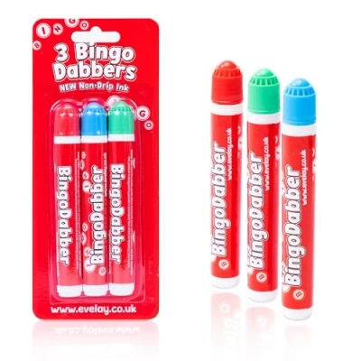 Image of evelay Bingo Dabbers Markers Mixed Colours Pens for Tickets Games Pack of 3