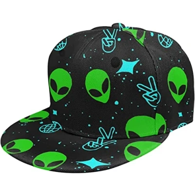 Image of Unisex Flatbrim Snapback Cap Harajuku Punk Alien Adults Trucker Hat Adjustable Baseball Black