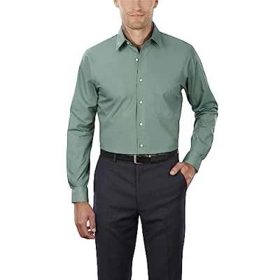 Image of Van Heusen Men&#039;s Dress Shirt Regular Fit Poplin Solid, Ocean Mist, 17&quot; Neck 32&quot; 33&quot; Sleeve