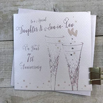Image of WHITE COTTON CARDS Daughter &amp; Son in Law 7th Copper Wedding Anniversary Flutes B108 7 DS,16cm x 16cm