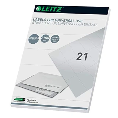 Image of Leitz 61780001 Universal Labels for PC Write On 70 x 42.3 mm White