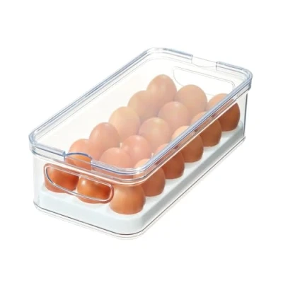 Image of iDesign 18, Stackable BPA Plastic Eggs, Portable Storage Box for Fridge or Kitchen Cupboard (Non Dishwasher safe), Clear/White, 32.3 cm x 16.1 9.9