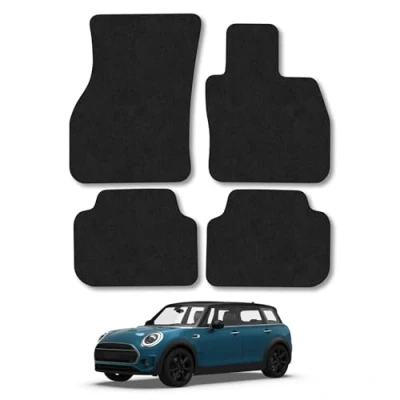 Image of Car Mats Compatible with Mini Clubman (2015 ) [F54] Tailored Fit Black Carpet Floor Set Accessory Custom 4 Pieces Anti Slip Backing &amp; Binding Trim Edge