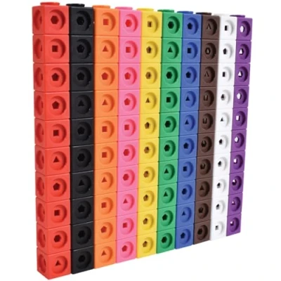Image of edxeducation Math Cubes Plastic Maths Manipulatives 10 Colours 5 Geometric Shapes on Each Block Classroom Learning Supplies, Early Years Learning, Counting Toys , Set of 100 ,Multicolor
