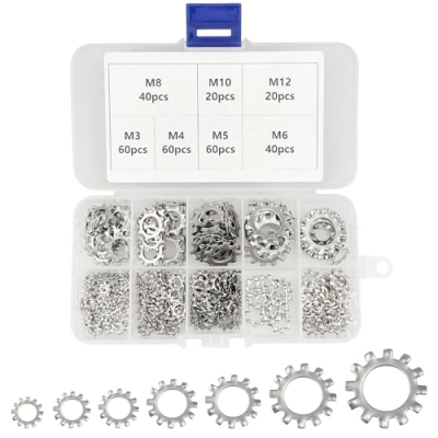 Image of 300pcs Starlock Washers 304 Stainless Steel External Star Tooth Lock M3 M4 M5 M6 M8 M10 M12 Quick Speed Locking Push On Clips Fasteners Assortment Tool