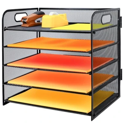 Image of 6 Tier Paper Letter Tray with Handle, Metal Mesh Desk File Organizer Trays, A4 Desktop Filing Magazine Document Holder for Home Office School
