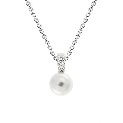 Image of Dew Sterling Silver 6mm Freshwater Pearl with Cubic Zirconia Bale Necklace