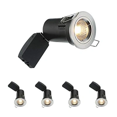 Image of Fire Rated Downlights, Chrome Ceiling Lights, GU10 Halogen or LED, Dimmable Recessed Spotlights IP20 Pack of 4