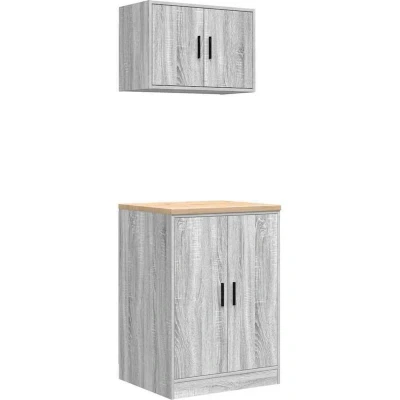 Image of vidaXL Garage Cabinets 2 pcs Grey Sonoma Engineered Wood