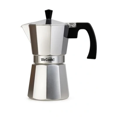 Image of WECOOK 40109 Paola Italian Coffee Maker, Aluminium Express, 9 Cups, Silicone Seal Gasket, Safety Valve, Silver