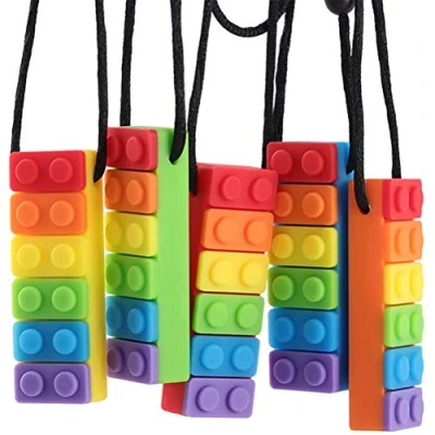 Image of Yeglg 5 Pcs Sensory Chew Necklace, Toys Necklace for Autism Children,or Babies 3 Months and Above, Non Toxic Kids Teething,Autistic,Anxiety