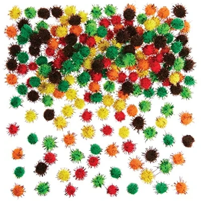 Image of Baker Ross FX111 Autumn Self Adhesive Glitter Pom Poms Pack of 200, Arts and Crafts Supplies for Kids, Kids Crafting Materials, Embellishments