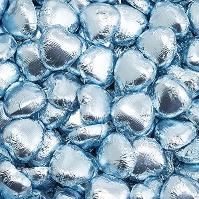 Image of Italian Options Milk Chocolate Foiled Hearts, 150 Chocolates, Blue Foil