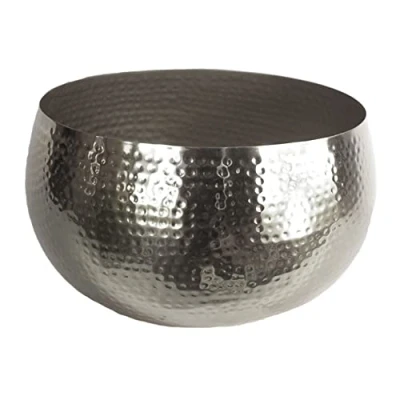 Image of Leaf Large Straight Edge Hammered Metal Planter, Silver, 32cm x 20cm