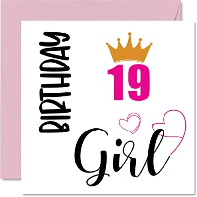 Image of 19th Birthday Card for Women Girl Happy Cards 19 Year Old Woman Daughter Sister Granddaughter Cousin Friend Niece, 145mm x Nineteen Nineteenth Bday Greeting Gift