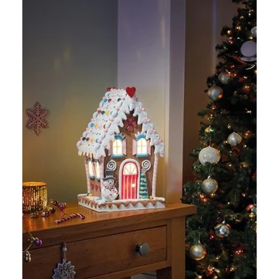 Image of Smart Garden Christmas LED Light Up InLit Gingerbread House Candy Lodge 34cm x 20cm Hand Painted Decoration Novelty Décor Battery Powered