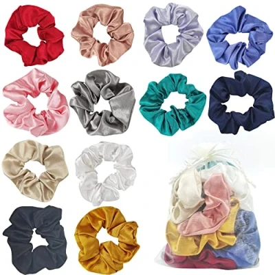Image of Satin Hair Scrunchies for Girls and Ladies，12 PCS Elastic Hairbands, Children Set Accessories with Storage Bag