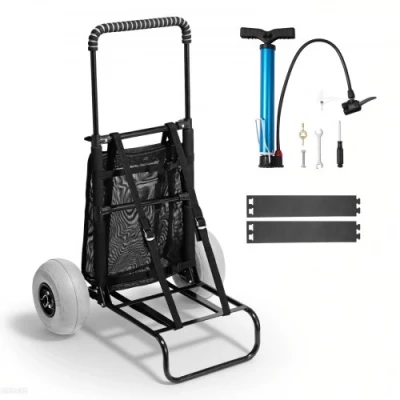 Image of VEVOR Beach Dolly with Big Wheels for Sand, 20.1&quot; x 14.6&quot; Cargo Deck, w/ 9&quot; Balloon Wheels, 165LBS Loading Capacity Folding Sand Cart &amp; 27.2&quot; to 44.9&quot; Adjustable Height, Heavy Duty