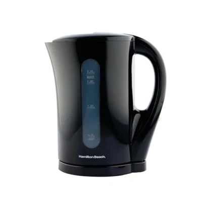 Image of Hamilton Beach Essential Plastic Kettle, 1.7L, Boil Dry Protection, Detachable Filter, Ergonomic Design, Pull Lid, Makes 7 Cups, Auto Shut Off, Water Level Window HB1107B, Black