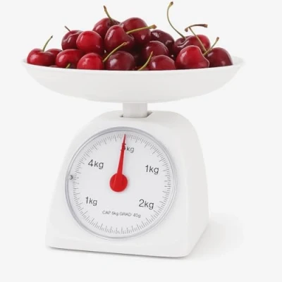 Image of Kitchen Smart 5KG Mechanical Weight Scale White Round Cooking Food Measuring with Deep Removable Bowl