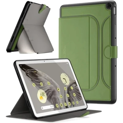 Image of Poetic Explorer Magnetic Folio Stand Case Designed for Google Pixel Tablet (2023), Fidget Mount Tablet, Military Green