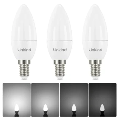 Image of Linkind E14 LED Bulbs Dimmable, 5W 5000K Daylight White SES B35 Candle Bulb, 470lm, 40W Equivalent, Energy Saving, CE/RoHS/ErP Certified, Pack of 3
