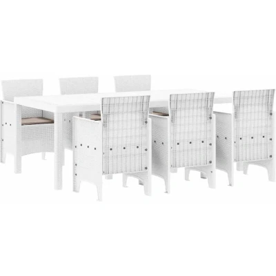 Image of vidaXL 7 Piece Garden Dining Set with Cushions White Poly Rattan